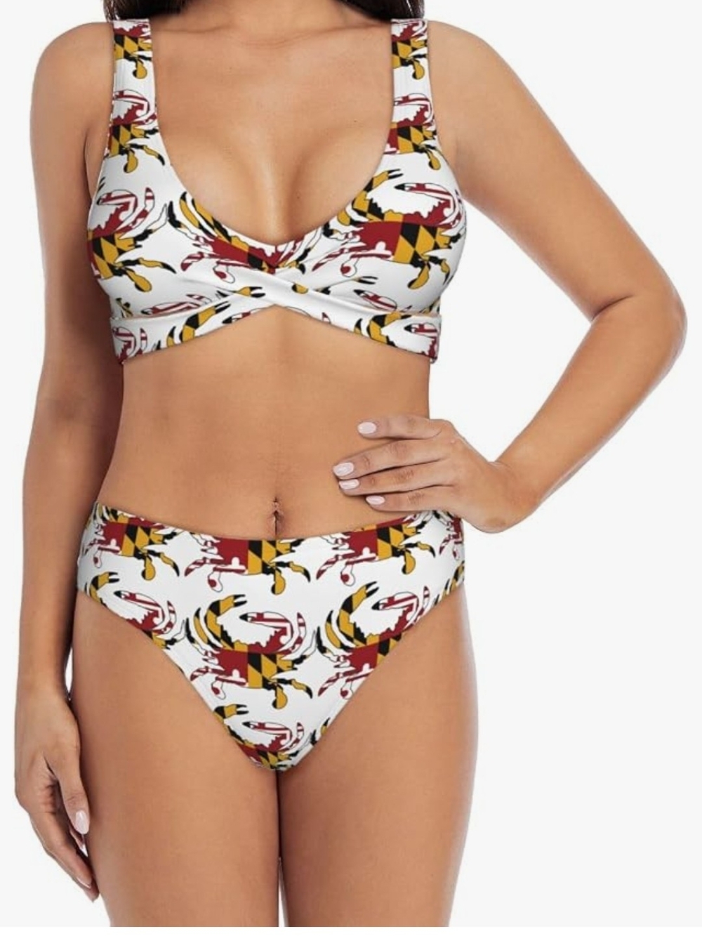 Women’s Maryland Flag CRAB Print Bikini Set - Sleeveless Top & High Waist Bottom